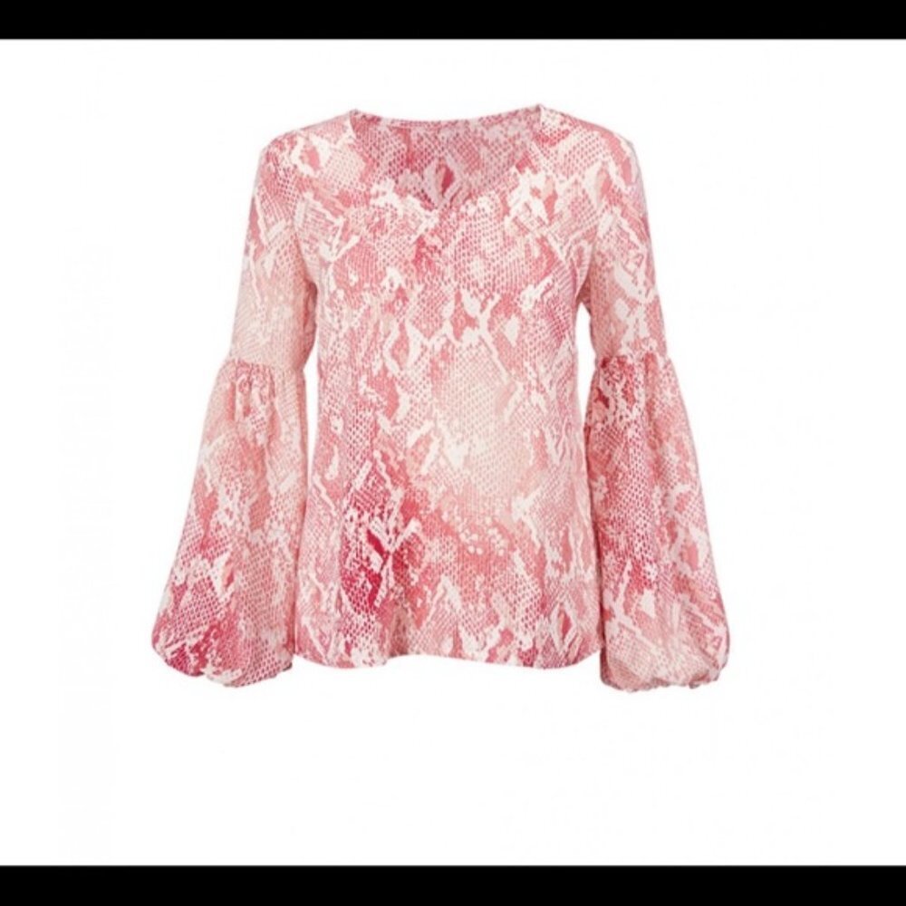 CAbi Bethany Blouse Pink & White Sz XS #5708 EUC